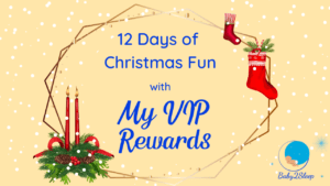 Image is decorative but includes test which says 12 Days of Christmas fun - My VIP Rewards. Clicking this image will take you to a YouTube video